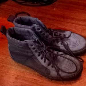 Green suede high top vans